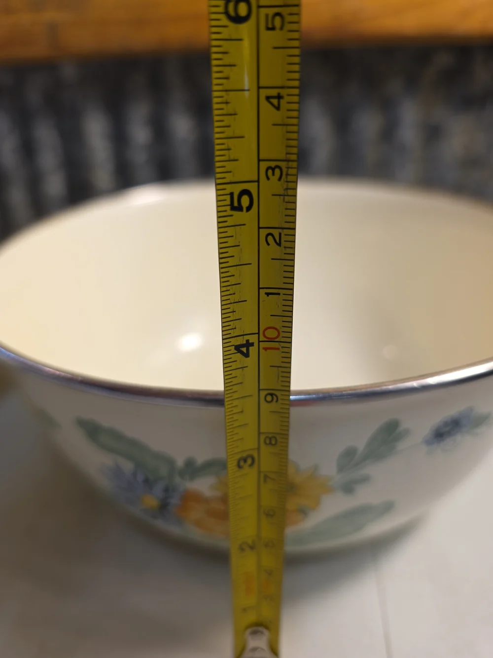 Cream Ceramic Serving Bowls with Yellow & Blue Floral Pattern